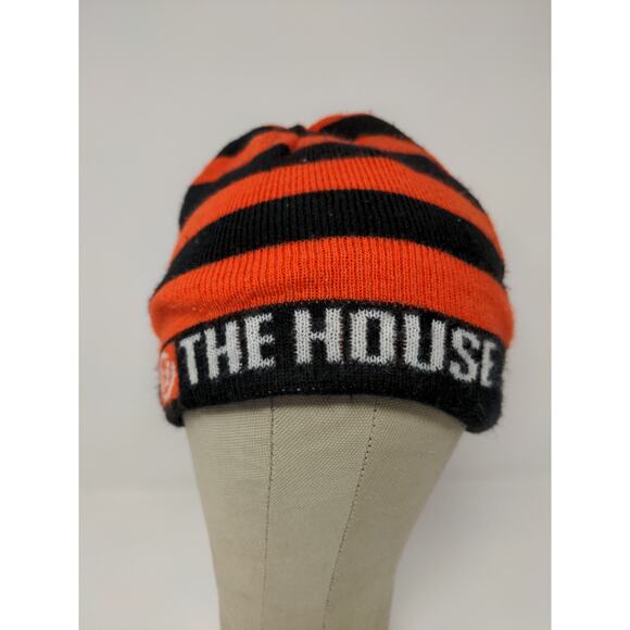 The House Striped Beanie Hat Orange & Black Spell Out Logo Knit - Picture 4 of 13